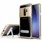 Wholesale Galaxy S9 Clear Armor Bumper Kickstand Case (Gold)